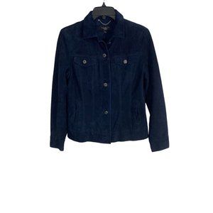 Talbots Womens Jacket Adult Size 10 Petites Blue Leather Blazer Long Sleeve